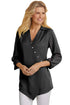 Sexy Black Roll Tab Long Sleeve Asymmetric Button Blouse